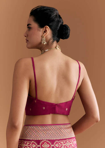 Maroon Khadhi Georgette Saree With Floral And Geometric Zari Work