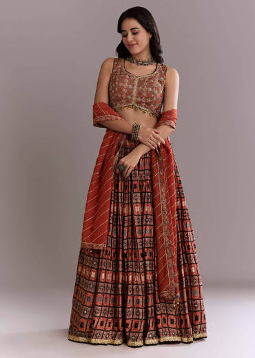 Maroon Modal Bridesmaid Lehenga With Hand Dyed Ajrakh Print