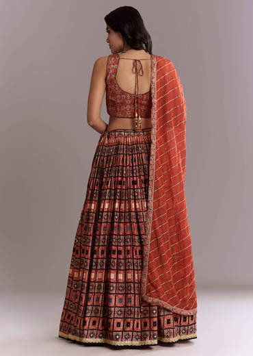 Maroon Modal Bridesmaid Lehenga With Hand Dyed Ajrakh Print
