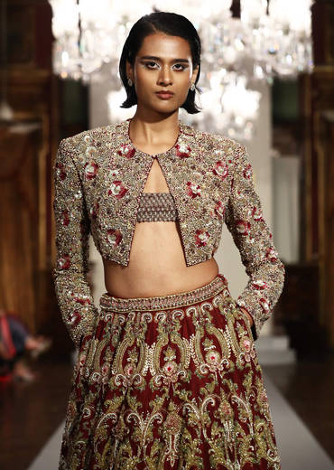 Maroon Silk Bridal Lehenga With Zardosi And Sequins Work