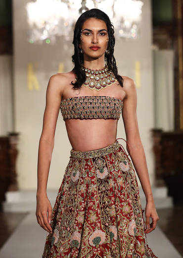 Maroon Velvet Bridal Lehenga With Zardosi And Patch Work