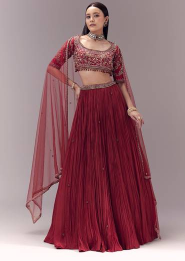 Maroon Zardozi Embellished Lehenga Set