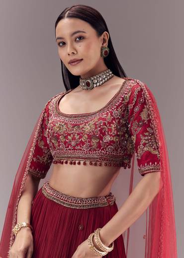 Maroon Zardozi Embellished Lehenga Set