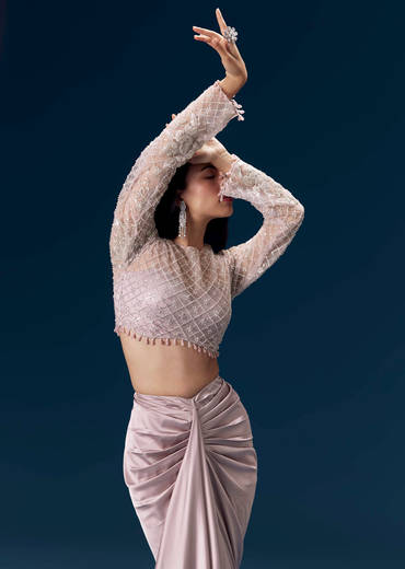 Mauve Crop Top and Draped Skirt Set