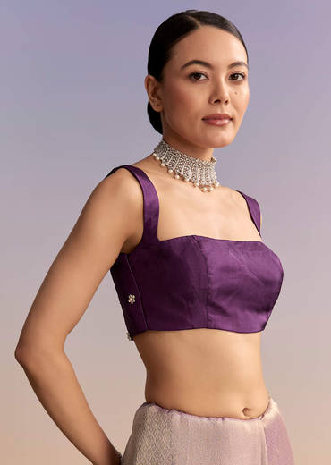 Mauve Jacquard Embroidered Saree With Floral Border