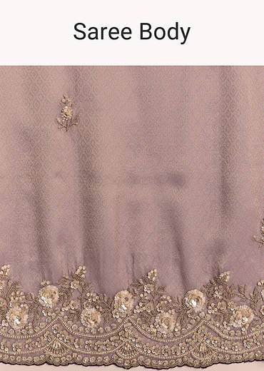 Mauve Jacquard Embroidered Saree With Floral Border