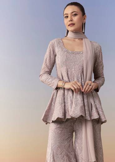 Mauve Peplum Kurta Palazzo Set