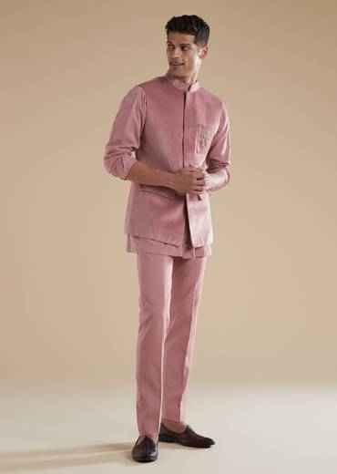 Mauve Suede Jodhpuri Set With Stone Zardosi Work