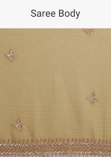 Mehendi Green Crushed Tissue Saree With Cutwork Embroidered Border