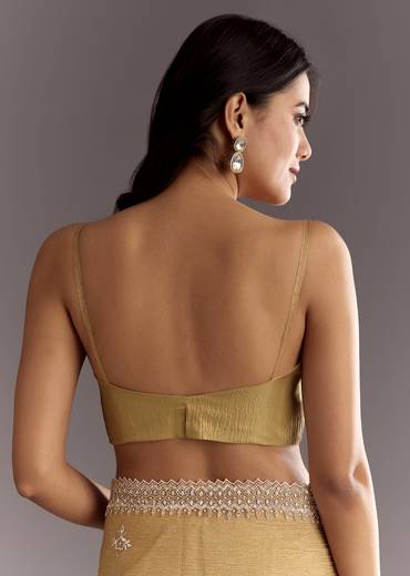 Mehendi Green Crushed Tissue Saree With Cutwork Embroidered Border