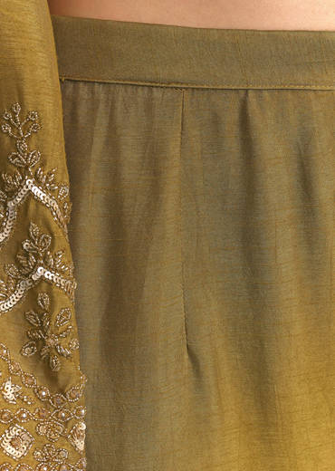 Mehendi Green Silk Sequin Kurta Palazzo Suit