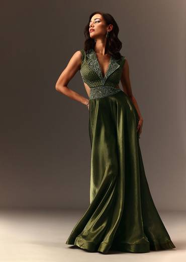 Mehendi Green Embroidered Jumpsuit