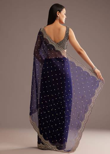 Midnight Blue Organza Tissue Saree With Sequin And Cutdana Embroidery