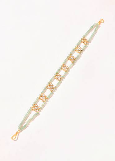 Mint Blue Floral Kundan Mathapatti