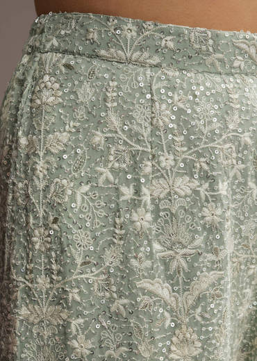 Mint Blue Georgette Palazzo Suit With Sequins And Resham Work