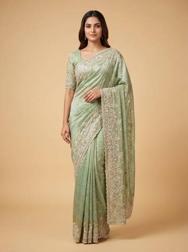 Mint Embroidered Saree