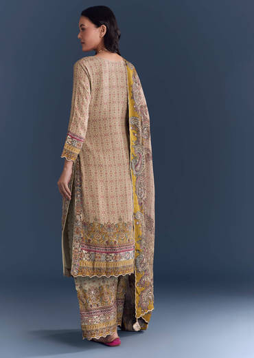 Mint Green Crepe Kurta Set With Paisley And Floral Print