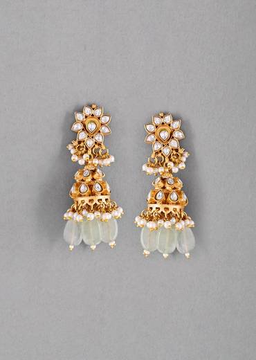 Mint Green Gold Earrings With Pachi Kundan
