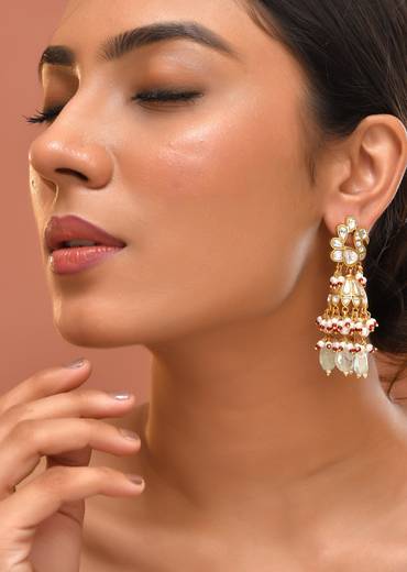 Mint Green Earrings With Pachi Kundan