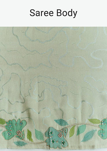 Mint Green Satin Printed Saree With Digital Florals