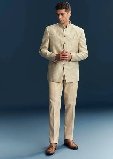 Mint Green Silk Jodhpuri Suit For Men With Hand Embroidery