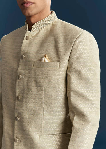 Mint Green Silk Jodhpuri Suit For Men With Hand Embroidery