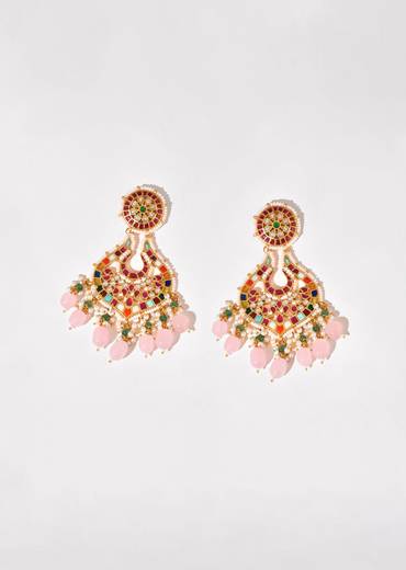 Multi Baby Pink Earrings With Pachi Kundan