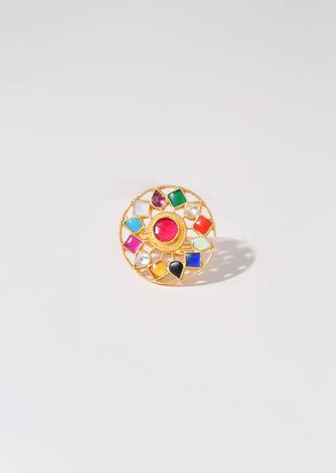 Multi Floral and Geometric Motif Kundan Ring