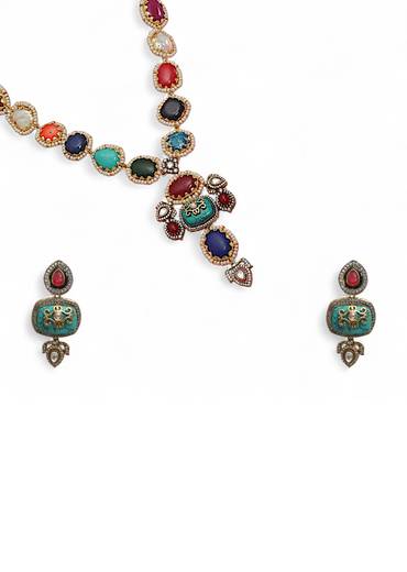 Multi Fusion Geometric Stone Necklace Set