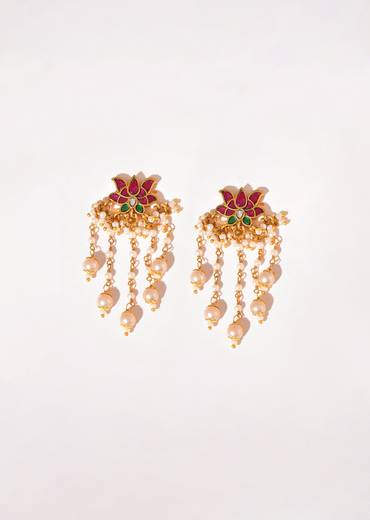 Earrings With Multi color Pachi Kundan Work