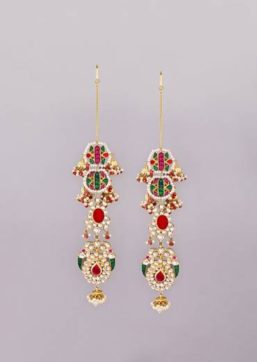 Multi Color Gold Earrings With Pachi Kundan