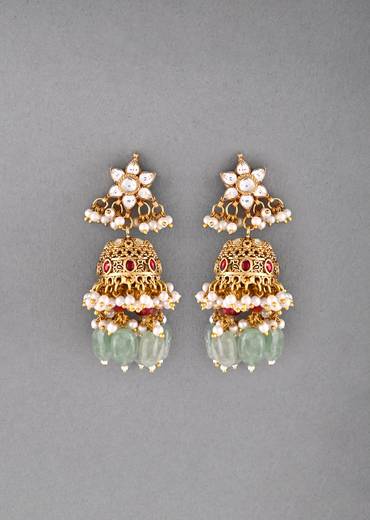 Multi Color Earrings With Pachi Kundan Work
