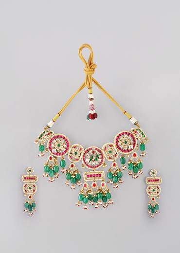 Multi Kundan Bead Drop Necklace and Earrings Set