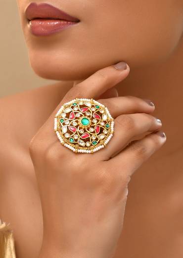 Multi Kundan Encrusted Circular Ring