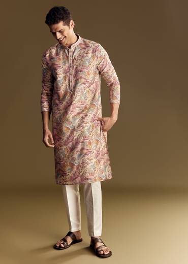 Multi Tone Silk Kurta Set With Floral And Foil Highlights