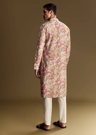 Multi Tone Silk Kurta Set With Floral And Foil Highlights