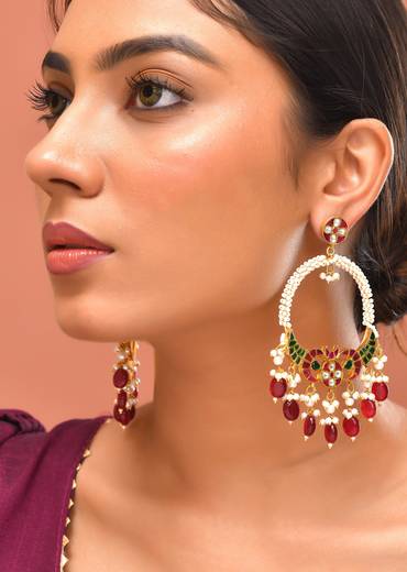 Multi color Earrings With Pachi Kundan