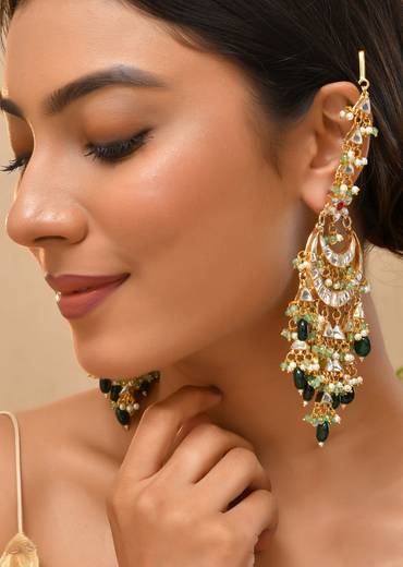 Multi White Earrings With Pachi Kundan