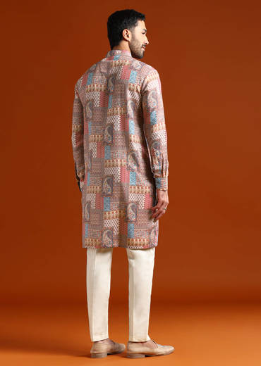 Multicolour Kurta Set For Men With Kantha Work