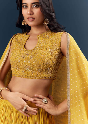 Mustard Yellow Banarasi Silk Bridesmaid Lehenga With Intricate Hand Embroidery
