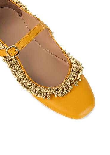 Mustard Yellow Faux Leather Bead Embellished Juttis