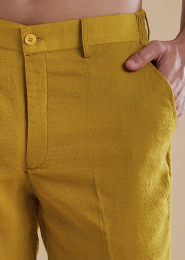 Mustard Yellow Pashmina Kurta Jacket Set With Thread Resham Work