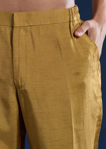 Mustard Yellow Silk Blend Embroidered Mens Kurta Set with Dupatta