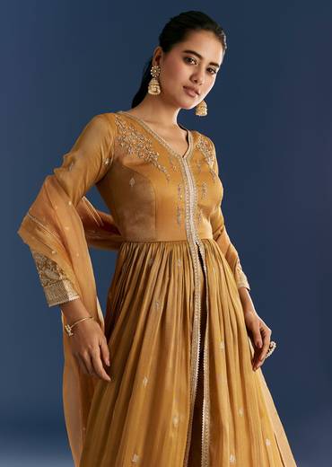 Mustard Yellow Zardosi Embroidered Anarkali Dupatta Set