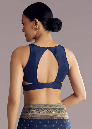 Navy Blue Dola Silk Saree With Butti Work And Zari Woven Border