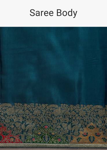 Navy Blue Dola Silk Saree With Zari Embroidery
