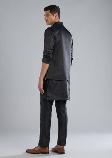 Navy Blue Kurta Jacket Set With Zardosi Resham And Cut Dana Detailing