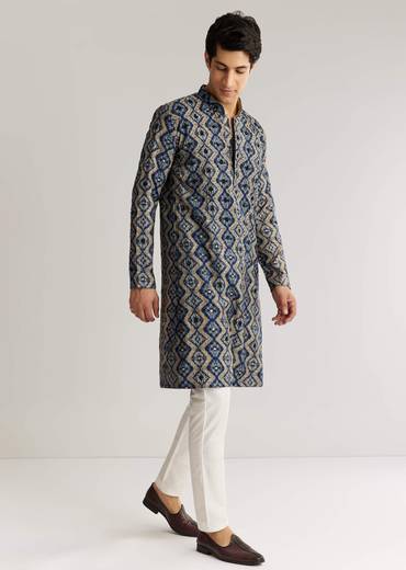 Navy Blue Modal Chanderi Sequin Embroidered  Kurta Set