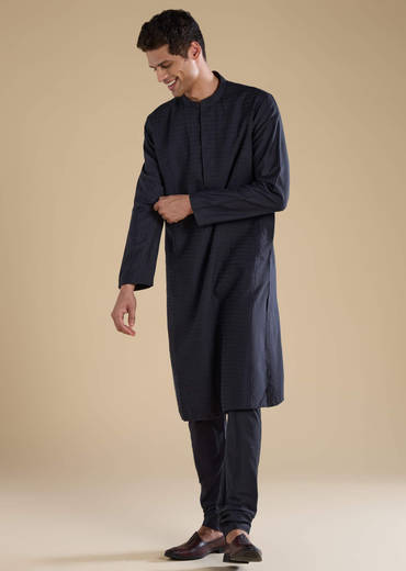 Navy Blue Pintuck Mens Kurta Set