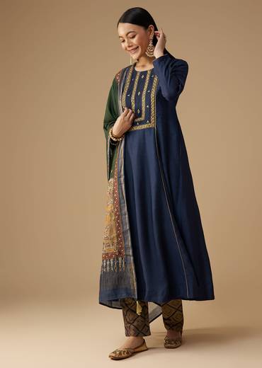 Navy Blue Sequin Work Anarkali Set